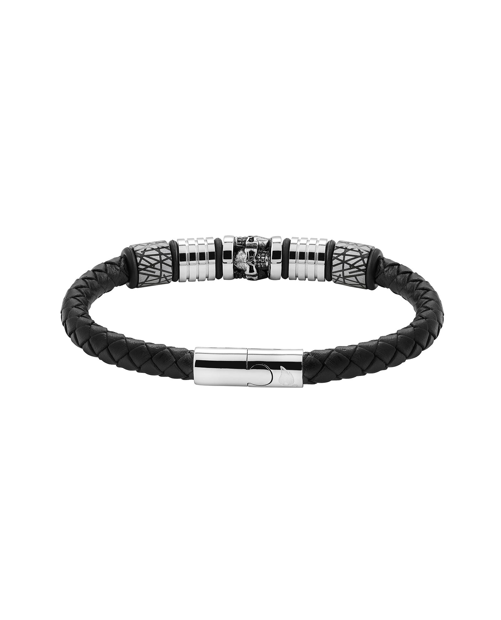 Pulsera de acero y cuero Calaveras - Rocktud - Rocktud