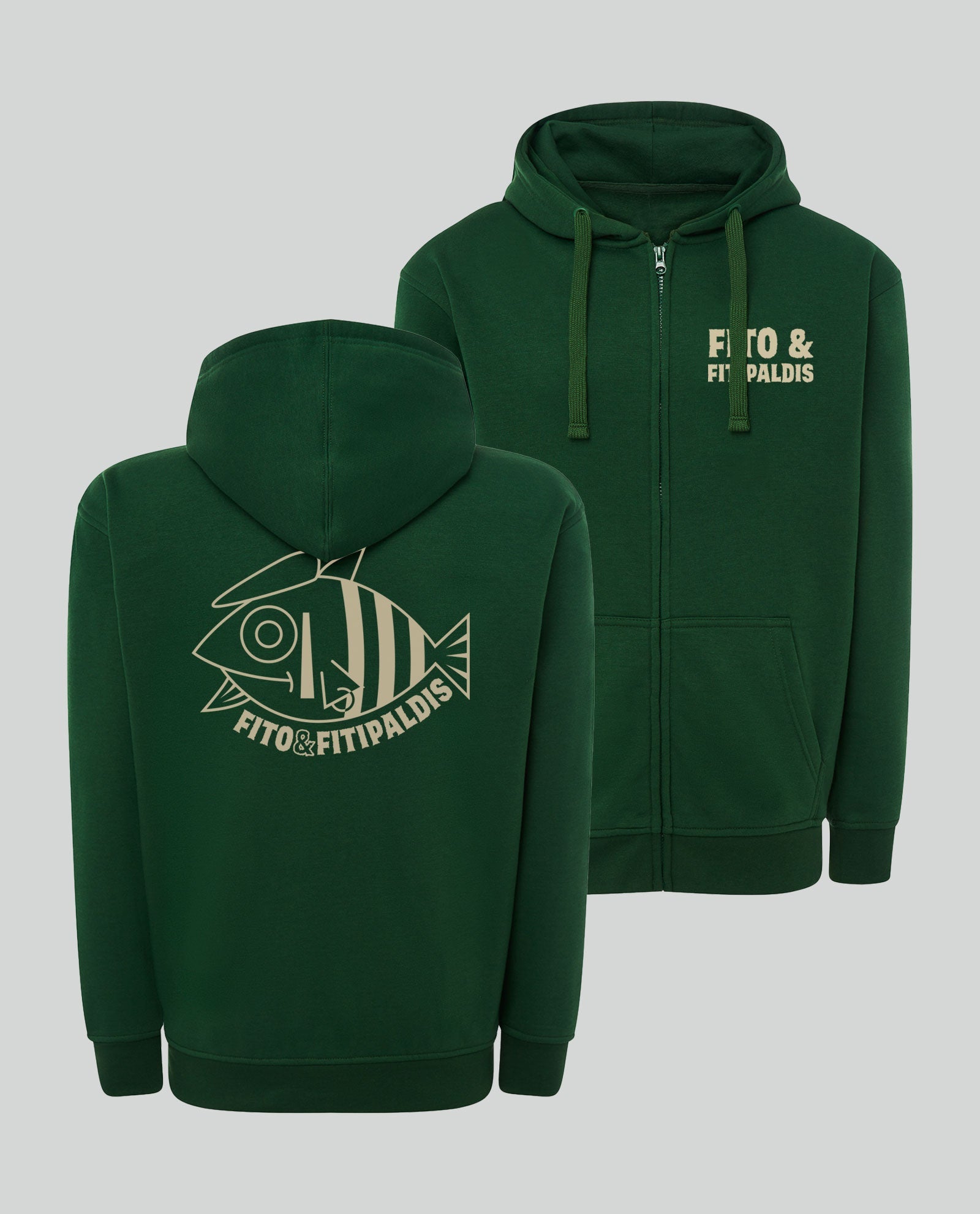 Sudadera capucha y cremallera "Pez Edición Teatros" Unisex - Verde - Rocktud - Fito y Fitipaldis