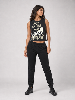 Manuel Carrasco - Crop Top Chica "Lobo" Negra