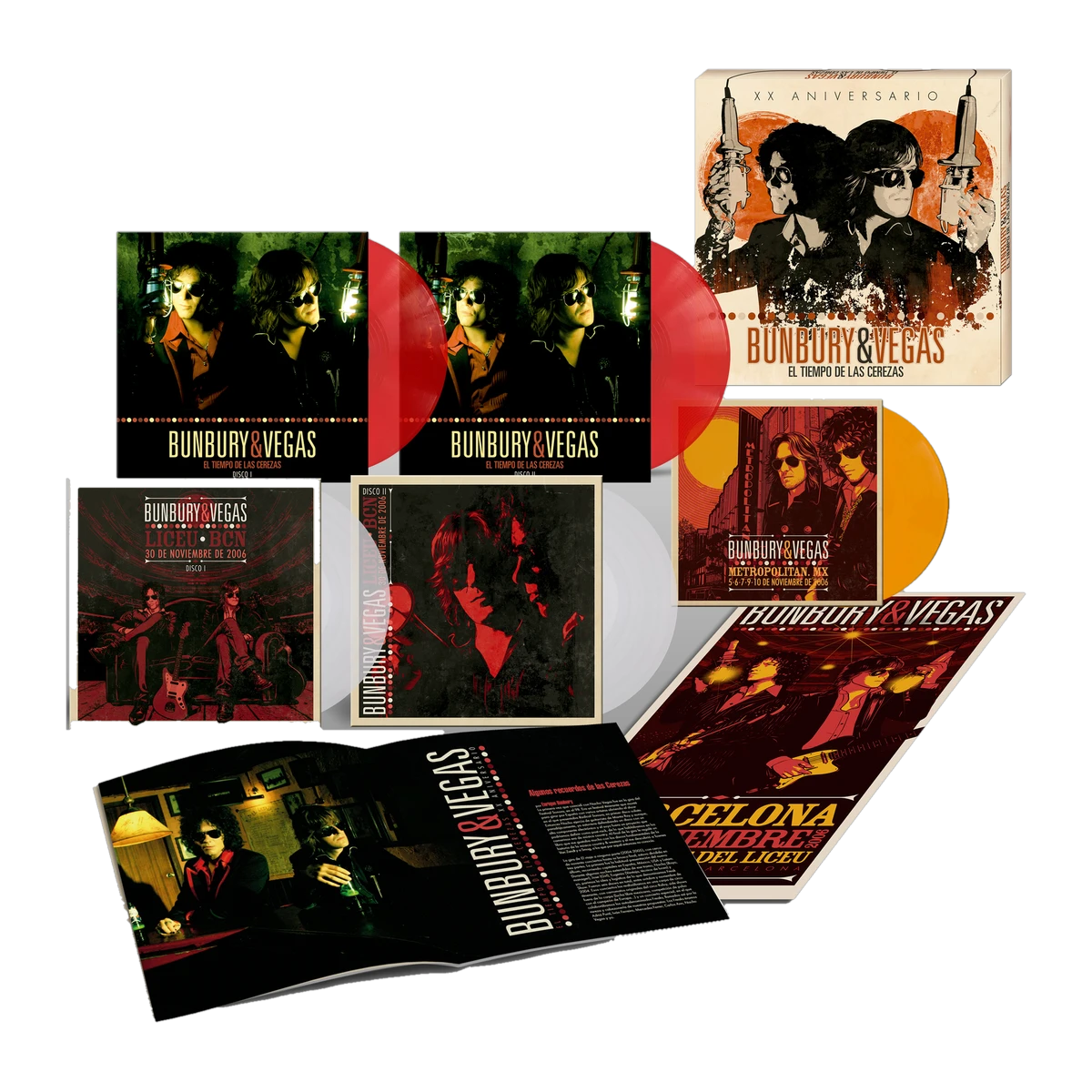 Bunbury y Vegas - Box 5LP Vinilo Color + Libro + Póster "El tiempo de las cerezas (XX Aniversario)"