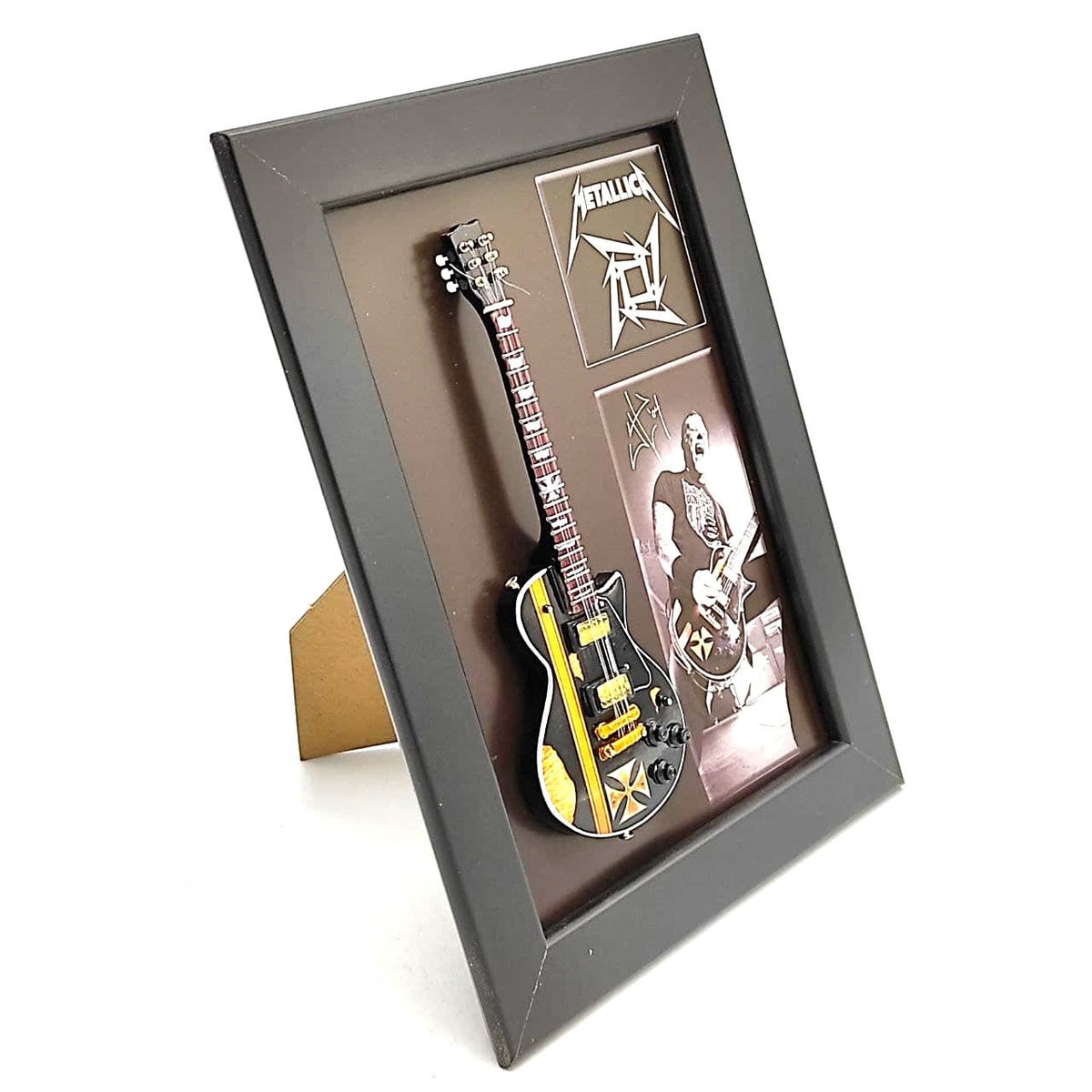 Music Legends - N103 Marco con Mini Guitarra Negra y Amarilla (15 x 20 cm) - Inspirado en Metallica - D2fy - Direct To Fans - Music Legends