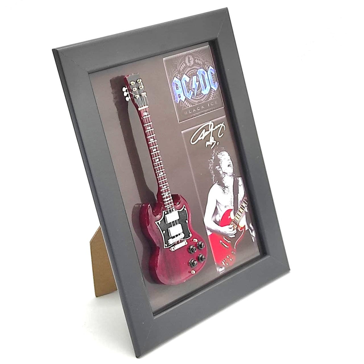Music Legends - N108 Marco con Mini Guitarra Roja de Doble Cuerno (15 x 20 cm) - Inspirado en AC/DC - D2fy - Direct To Fans - Music Legends