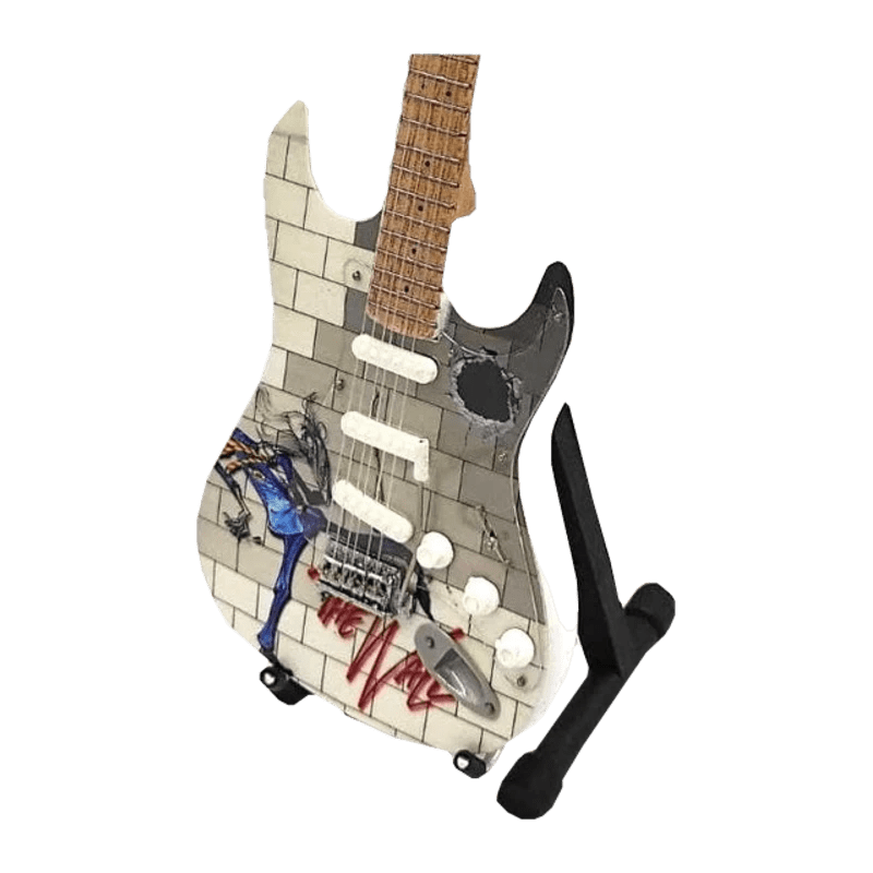 Music Legends - N1205 Mini Guitarra de Colección Blanca Muro de Ladrillos (Años 70) - Inspirada en Pink Floyd - D2fy - Direct To Fans - Music Legends