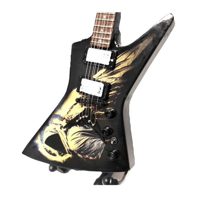 Music Legends - N126 Mini Guitarra de Colección Negra Angular Ilustrada (Años 90) - Inspirada en Megadeth - D2fy - Direct To Fans - Music Legends