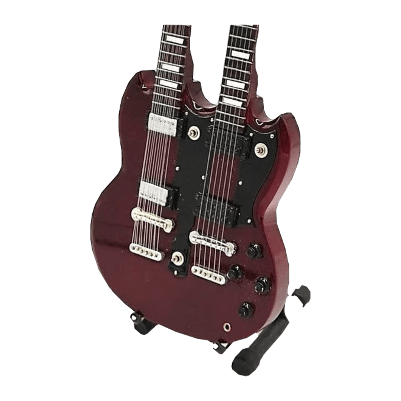 Music Legends - N2059 Mini Guitarra de Colección Doble Mástil Roja Cereza (Años 70) - Inspirada en Led Zeppelin - D2fy - Direct To Fans - Music Legends