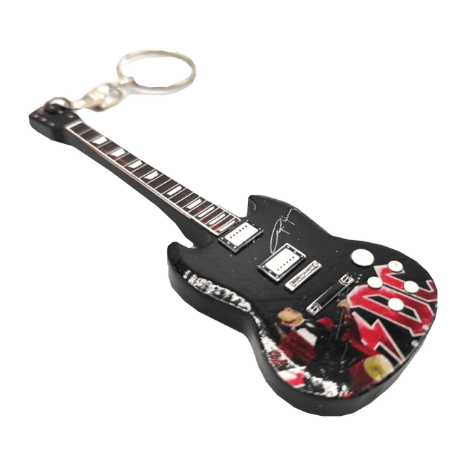Music Legends - N2584 Llavero de Madera Guitarra Negra Ilustrada - Inspirado en AC/DC - D2fy - Direct To Fans - Music Legends