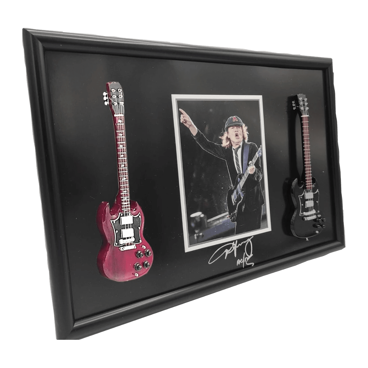 Music Legends - N301 Marco con Mini Guitarra Doble con Foto (20 x 30 cm) - Inspirado en AC/DC - D2fy - Direct To Fans - Music Legends