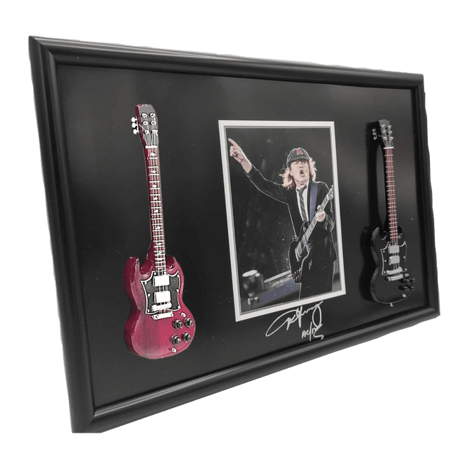 Music Legends - N301 Marco con Mini Guitarra Doble con Foto (20 x 30 cm) - Inspirado en AC/DC - D2fy - Direct To Fans - Music Legends
