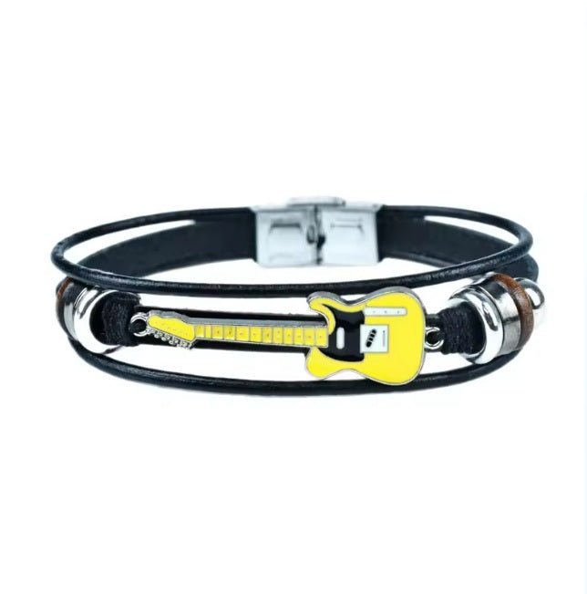 Music Legends - N579 Pulsera de Cuero Guitarra Amarilla - D2fy - Direct To Fans - Music Legends