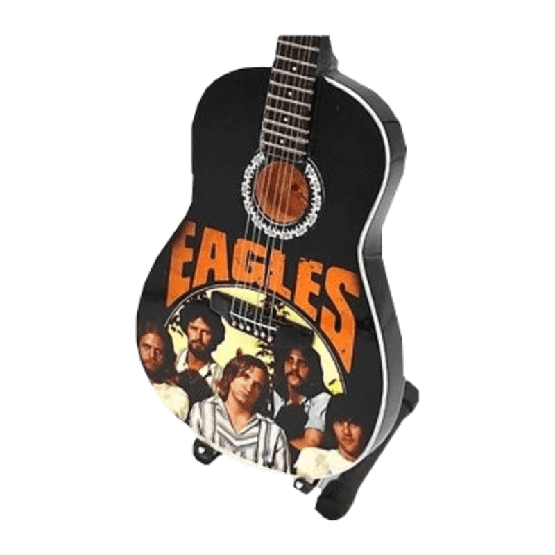 Music Legends - N6484 Mini Guitarra de Colección Acústica Negra con Foto de Grupo (Años 70) - Inspirada en Eagles - D2fy - Direct To Fans - Music Legends