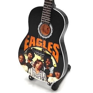 Music Legends - N6484 Mini Guitarra de Colección Acústica Negra con Foto de Grupo (Años 70) - Inspirada en Eagles - D2fy - Direct To Fans - Music Legends