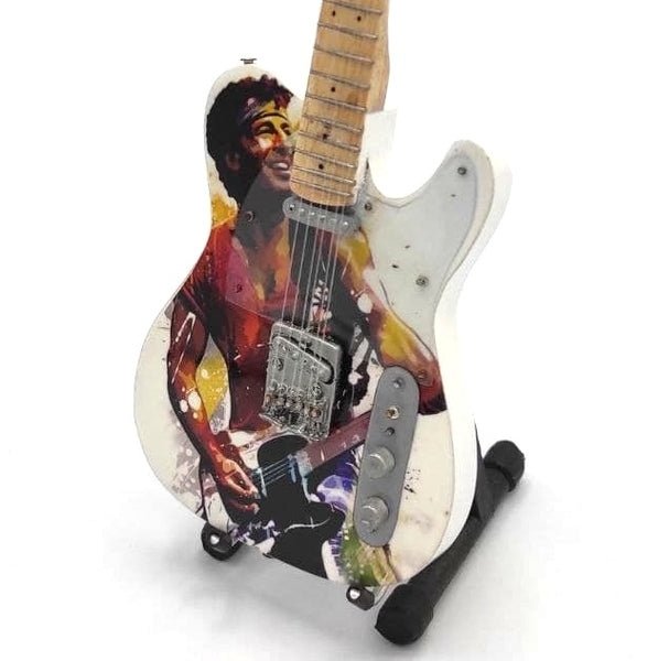 Music Legends - N6798 Mini Guitarra de Colección Ilustrada con Retrato (Años 80) - Inspirada en Bruce Springsteen - D2fy - Direct To Fans - Music Legends