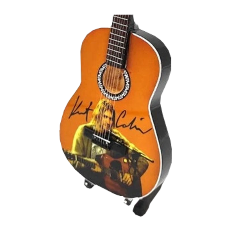 Music Legends - N8266 Mini Guitarra de Colección Acústica Naranja con Retrato (Años 90) - Inspirada en Nirvana - D2fy - Direct To Fans - Music Legends