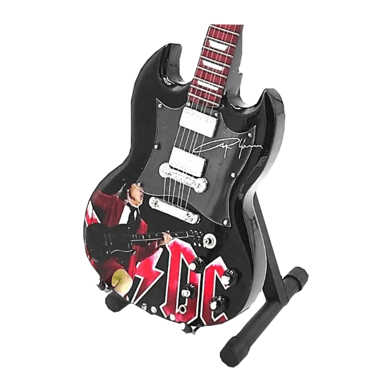 Music Legends - N8518 Mini Guitarra de Colección Negra de Doble Cuerno Ilustrada (Años 80) - Inspirada en AC/DC - D2fy - Direct To Fans - Music Legends