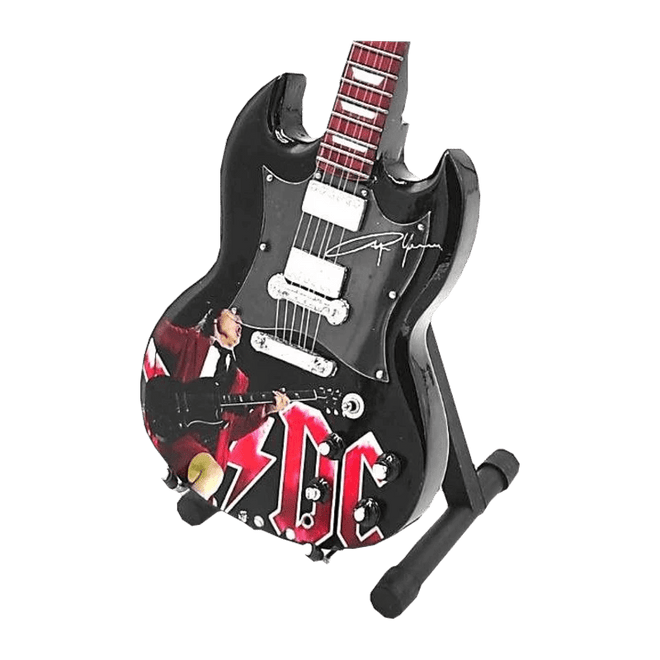 Music Legends - N8518 Mini Guitarra de Colección Negra de Doble Cuerno Ilustrada (Años 80) - Inspirada en AC/DC - D2fy - Direct To Fans - Music Legends