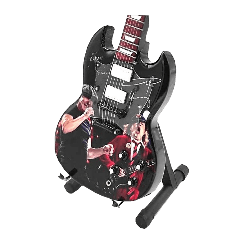 Music Legends - N8525 Mini Guitarra de Colección Negra de Doble Cuerno con Foto en Directo (Años 80) - Inspirada en AC/DC - D2fy - Direct To Fans - Music Legends
