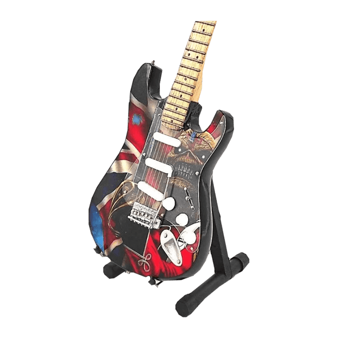 Music Legends - N8693 Mini Guitarra de Colección Bandera Británica Ilustrada (Años 80) - Inspirada en Iron Maiden - D2fy - Direct To Fans - Music Legends