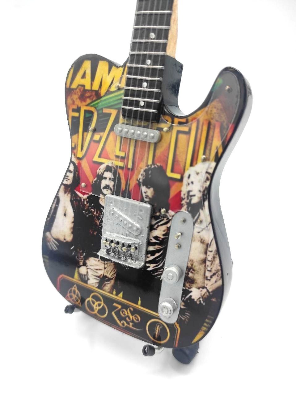 Music Legends - N8747 Mini Guitarra de Colección Ilustrada con Foto de Grupo (Años 70) - Inspirada en Led Zeppelin - D2fy - Direct To Fans - Music Legends