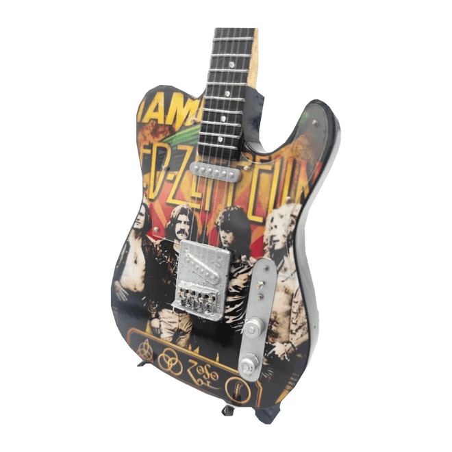 Music Legends - N8747 Mini Guitarra de Colección Ilustrada con Foto de Grupo (Años 70) - Inspirada en Led Zeppelin - D2fy - Direct To Fans - Music Legends