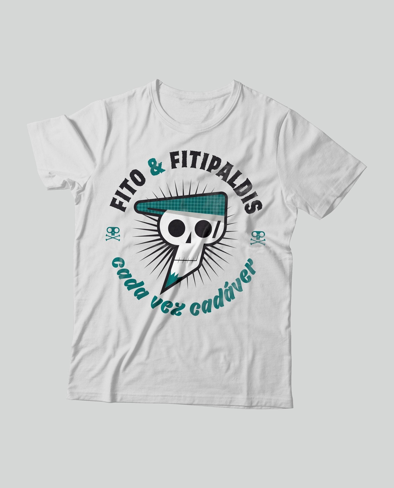 Camiseta "Cada Vez Cadáver" Hombre - Blanca - Rocktud - Fito y Fitipaldis