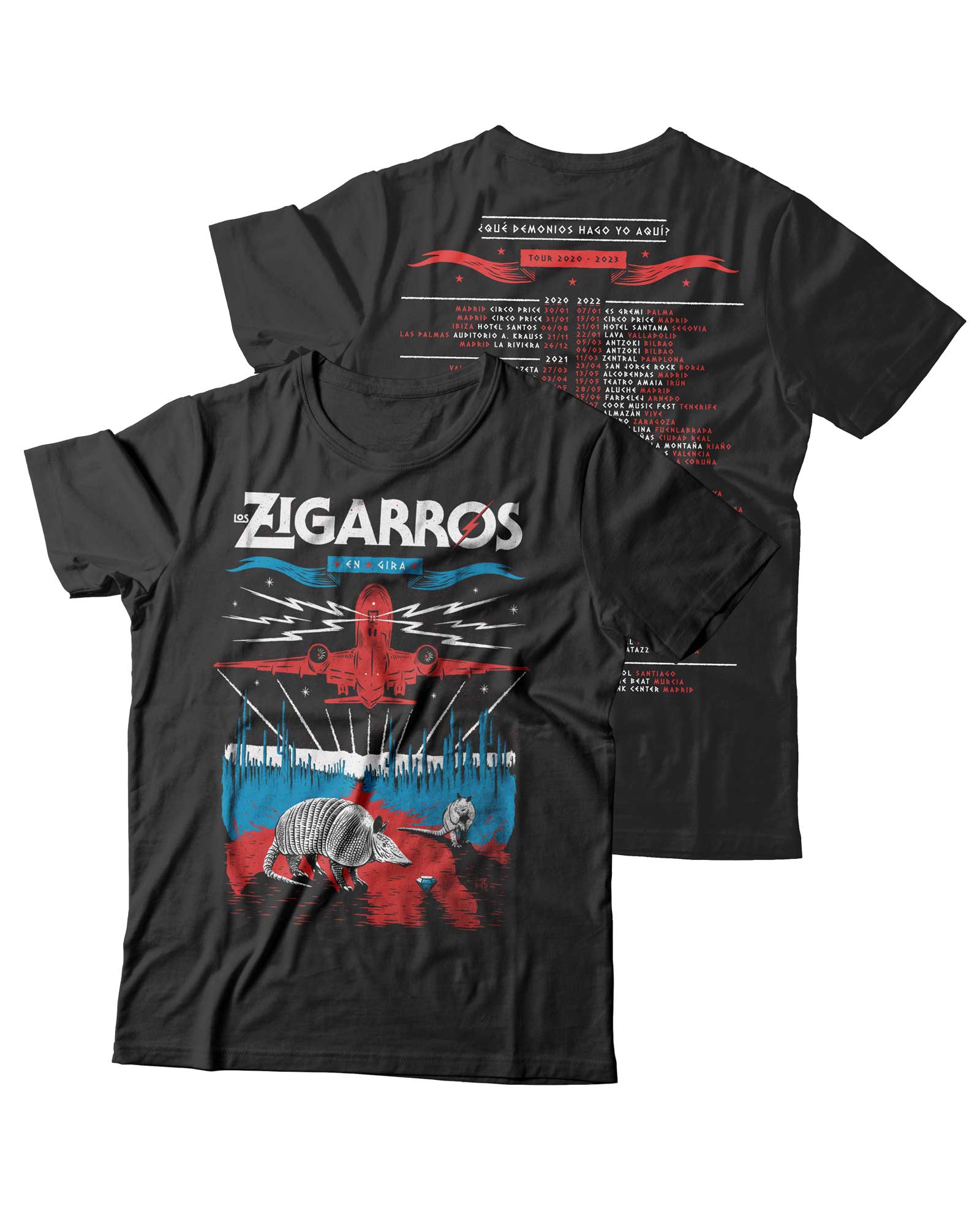 Camiseta "Fin de Gira ¿Qué demonios hago yo aquí" Negra Deslavada - Los Zigarros - Rocktud - Los Zigarros