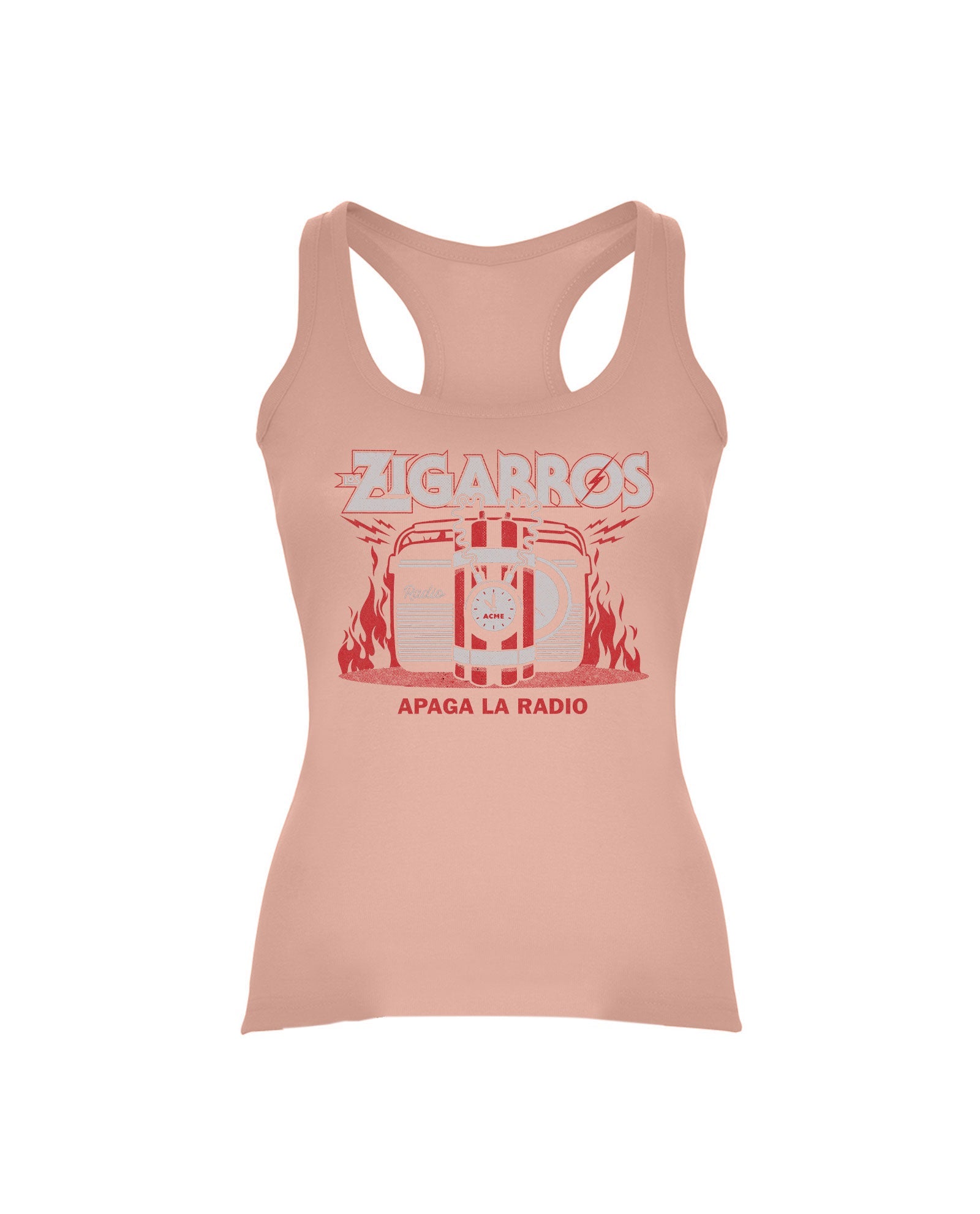 Camiseta Tirantes "Apaga La Radio" Mujer Salmón - Los Zigarros - Rocktud - Los Zigarros