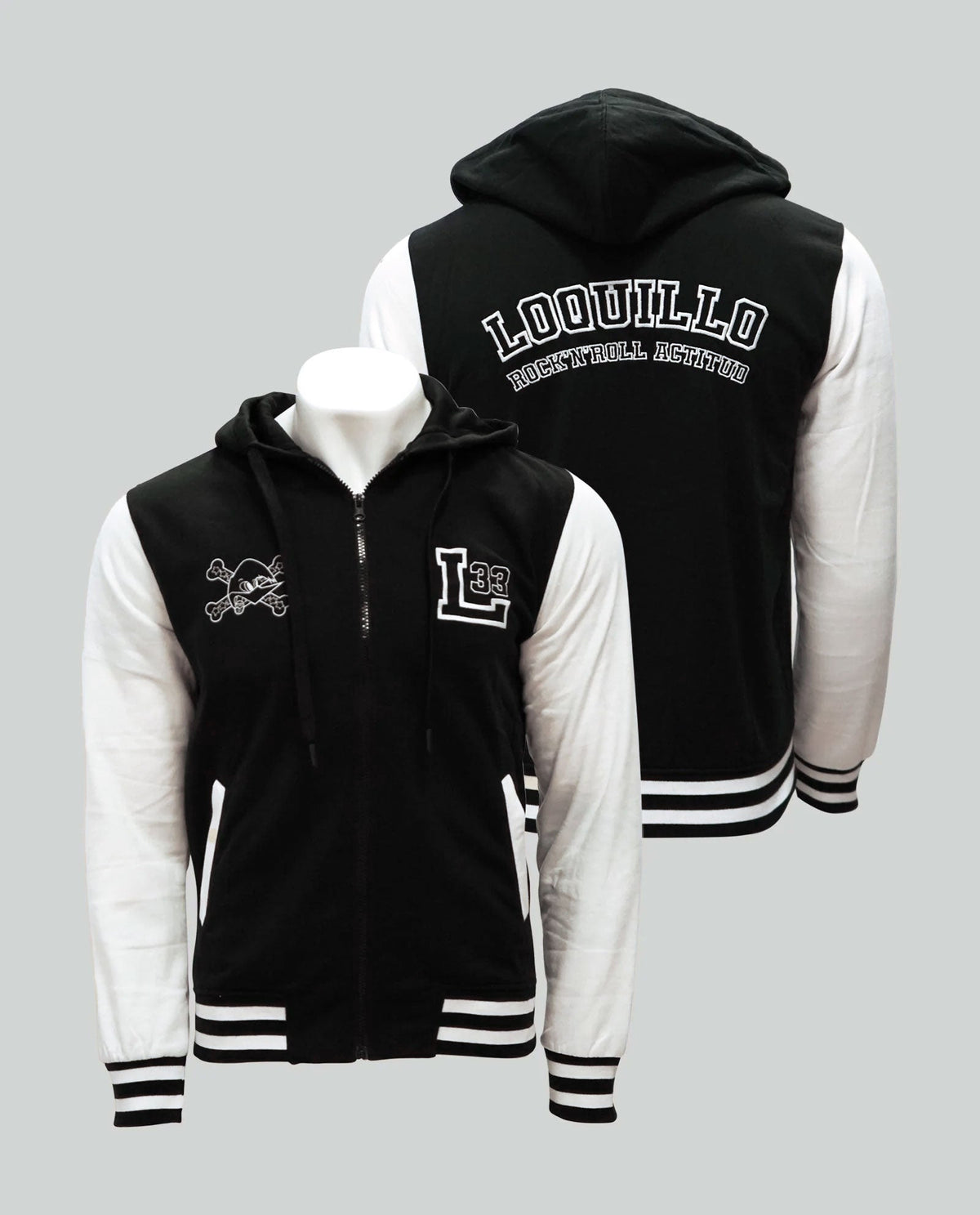 Chaqueta Beisbolera Capucha Negra Loquillo - Rocktud - Loquillo