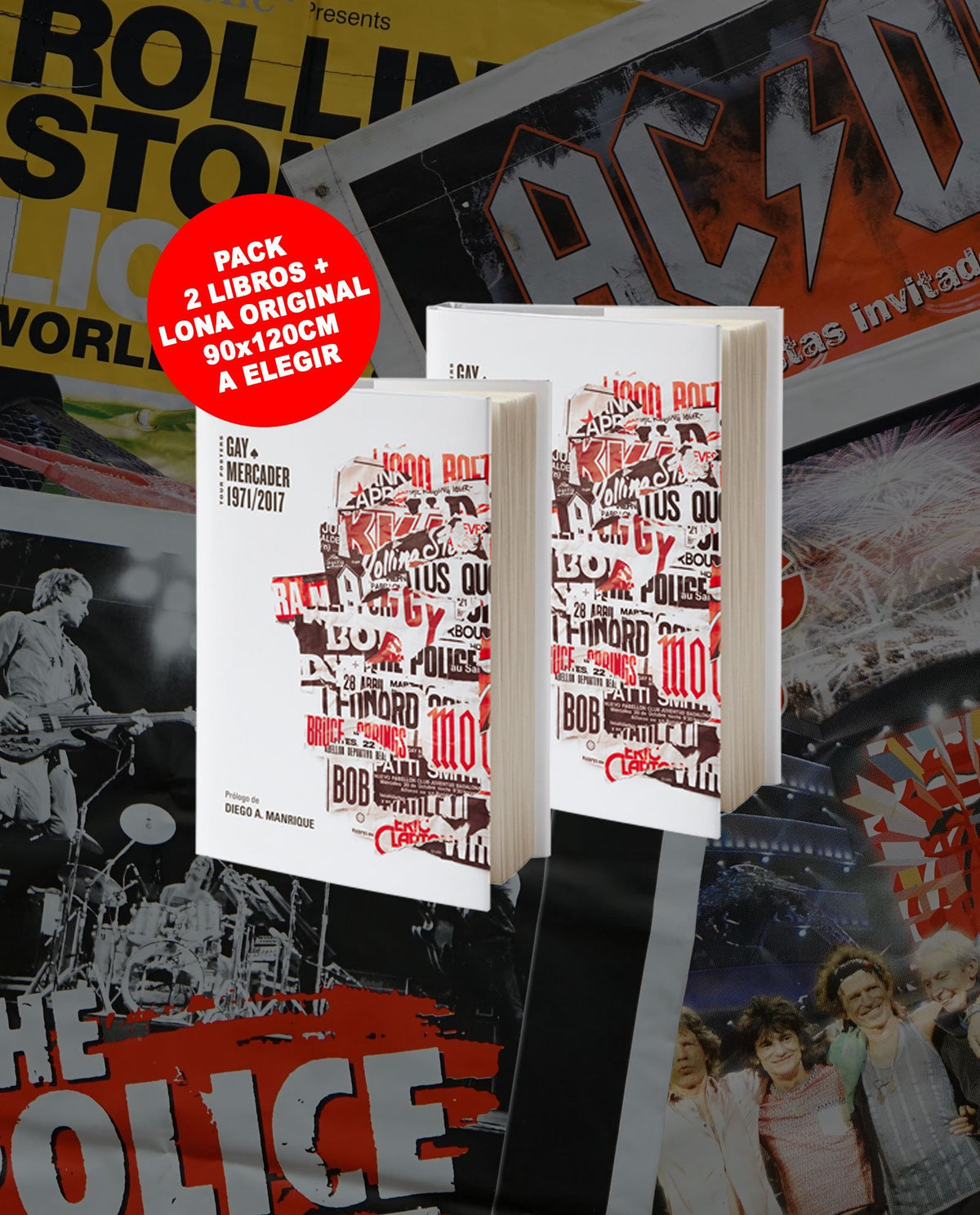 GAY MERCADER "1971/2017 TOUR POSTERS" 2 LIBROS + LONA 90x120CM ORIGINAL A ELEGIR - Rocktud - Rocktud